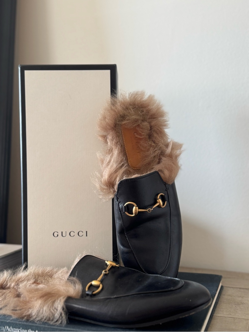 Gucci Princetown Black Leather Fur-Lined Loafer Mule